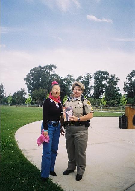 author Teresa LeYung Ryan honors Sergeant Sandra Douglas & Denim Day Sexual Assualt Awareness & Prevention Month
